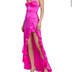 Amanda Uprichard Amalia Silk Hi-Lo Ruffle Gown